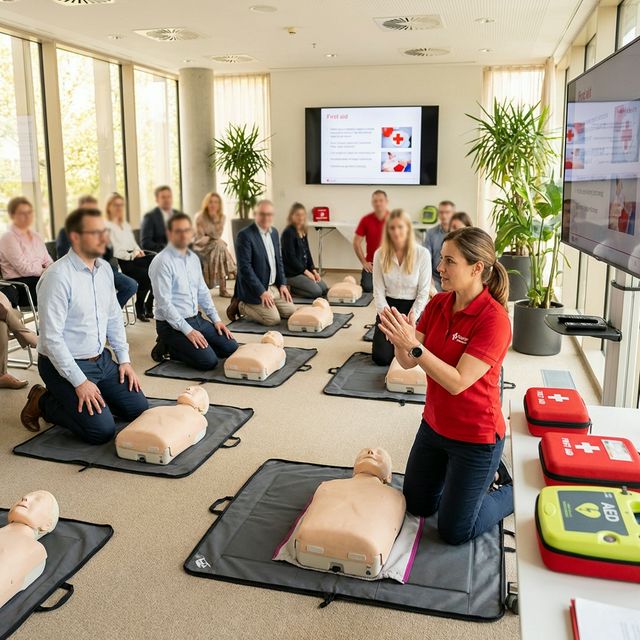 Formation secourisme en entreprise à Chambéry - Stagiaires pratiquant le massage cardiaque sur mannequins